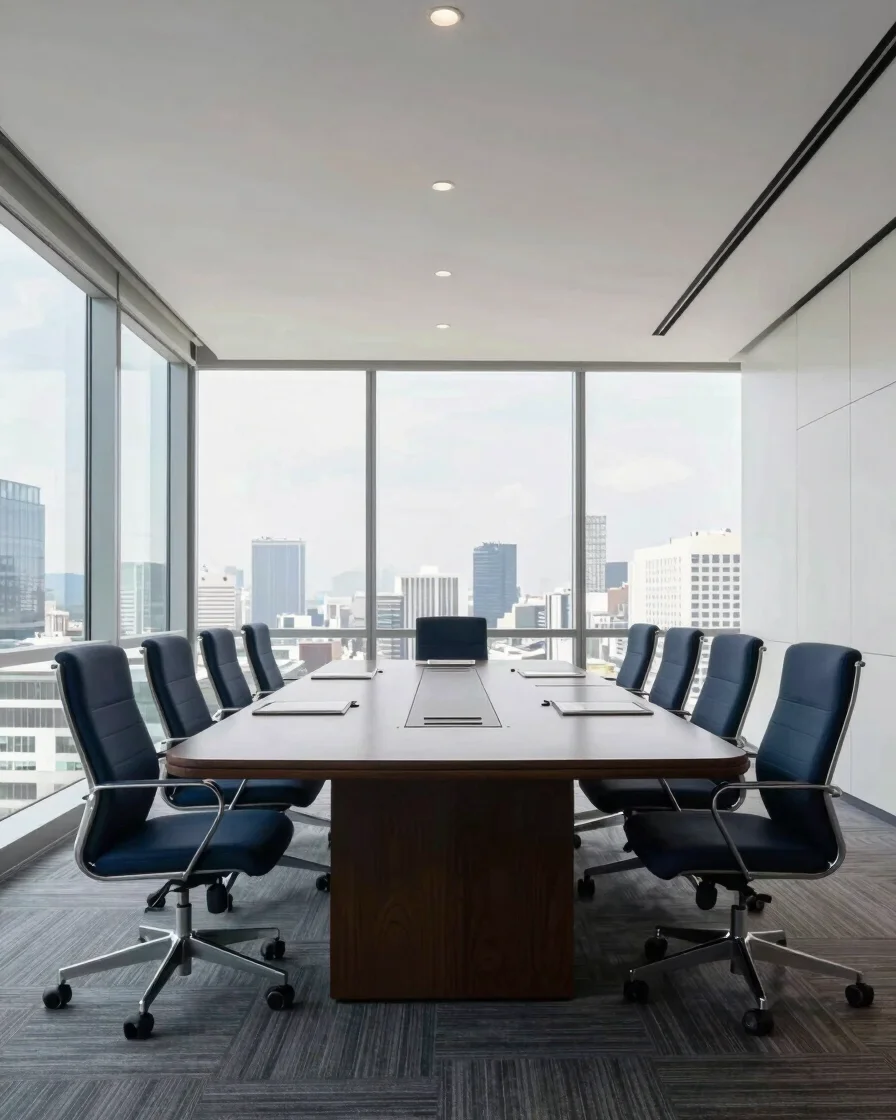 Wide panoramic contemporary executive boardroom in Mexico City, q
